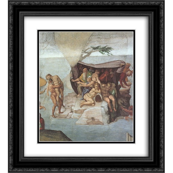 Michelangelo 2x Matted 20x22 Black Ornate Framed Art Print 'Ceiling of the Sistine Chapel: Genesis, Noah 7-9: The Flood, right view'