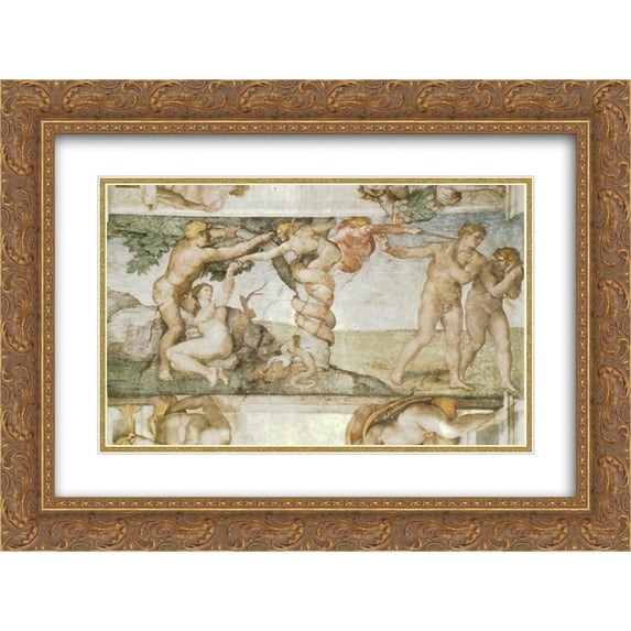 Michelangelo 2x Matted 24x20 Gold Ornate Framed Art Print 'the Fall of Adam and Eve'