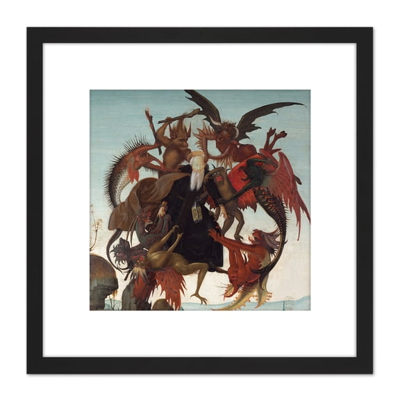 Michelangelo Buonarroti The Torment Of Saint Anthony Cropped 8X8 Inch Square Wooden Framed Wall Art Print Picture with Mount