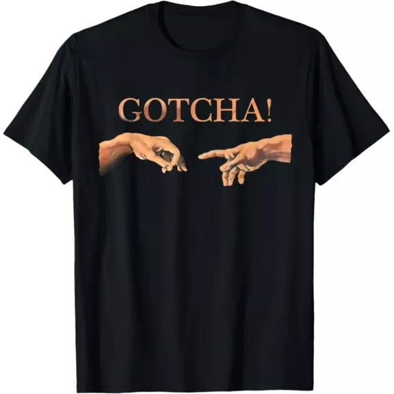 Michelangelo Creation Of Adam Circle Game Gotcha Finger Hole T-Shirt
