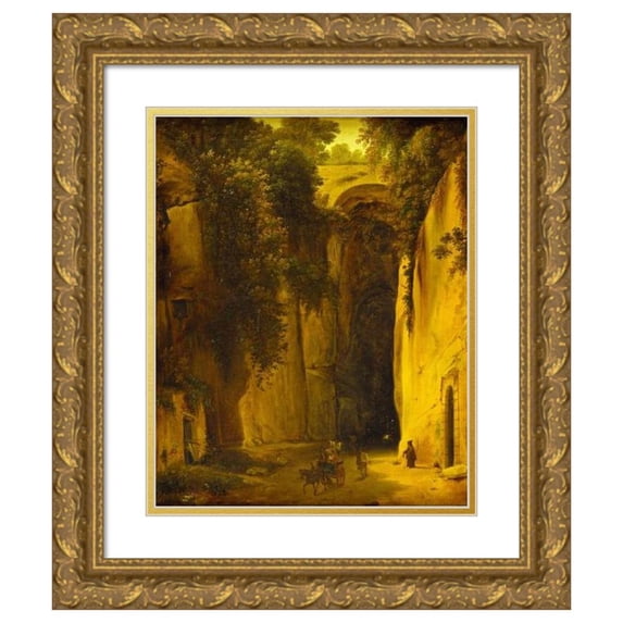 Michelangelo Pacetti 12x14 Gold Ornate Wood Frame and Double Matted Museum Art Print Titled - The Posillipo Grotto at Naples (C. 1833)