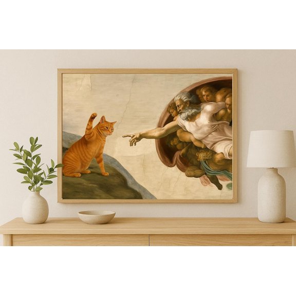 Michelangelo Parody, Humorous Renaissance Meme, Funny Cat Canvas Print Canvas Print