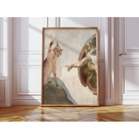 Michelangelo'S Creation Of Cat: Feline Art Quirky Wall Decor For Cat Lovers