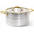 thumbnail image 1 of Michelangelo Triply Stainless Steel Stock Pot with Lid, Luxury Hammered Stainless Steel 6 Quart Pot with Lid & Golden Handle, Premium Induction Stockpot - 6QT, 1 of 8