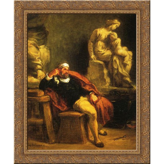 Michelangelo in his Studio 24x20 Gold Ornate Wood Framed Canvas Art by Eugene Delacroix