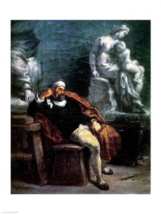 Michelangelo in his Studio Canvas Art - Eugene Delacroix (24 x 36)