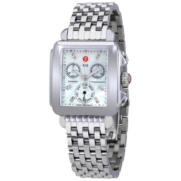 Michele Silver Chronograph Watch with White Mother-of-Pearl Dial Michele Deco Diamond Dial Watch in Stainless Steel – J.R.DUNN main image 4