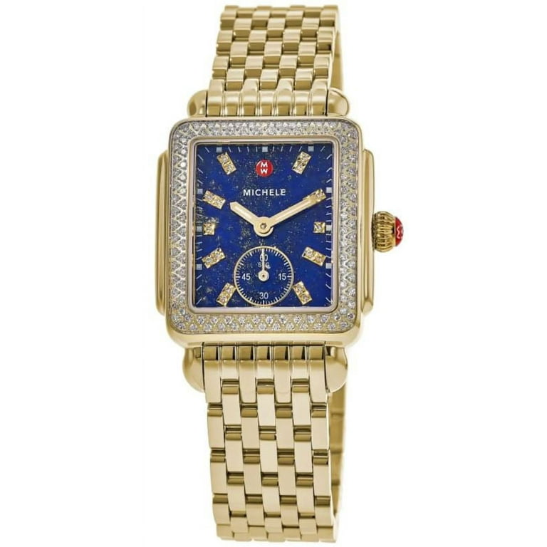 Michele Deco Diamond Blue Dial Diamond Gold tone Steel Women s