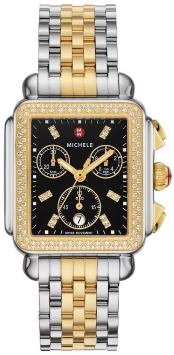 Michele Two-Tone Gold and Black Chronograph Watch Michele Deco Park Black Dial Two-Tone Gold-Plated Watch  main image 3