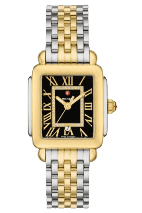 Deco Madison Diamond Black Dial Two-Tone 18K Gold-Plated Steel Women's Watch MWW06G000045