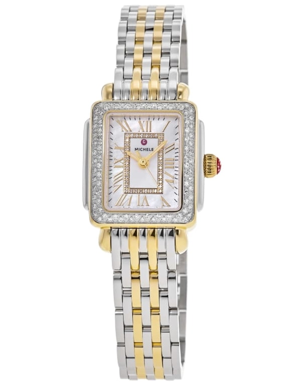 Deco Madison Mini Two-Tone Steel Diamonds Mother-of-Pearl Dial Rectangle Womens Watch MWW06D000172