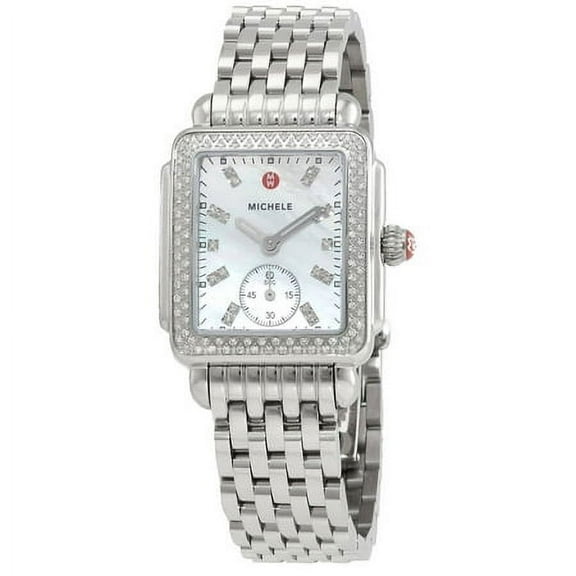Michele Deco Mid Stainless Steel Mother-of-Pearl Dial Diamonds Rectangle Womens Watch MWW06V000122