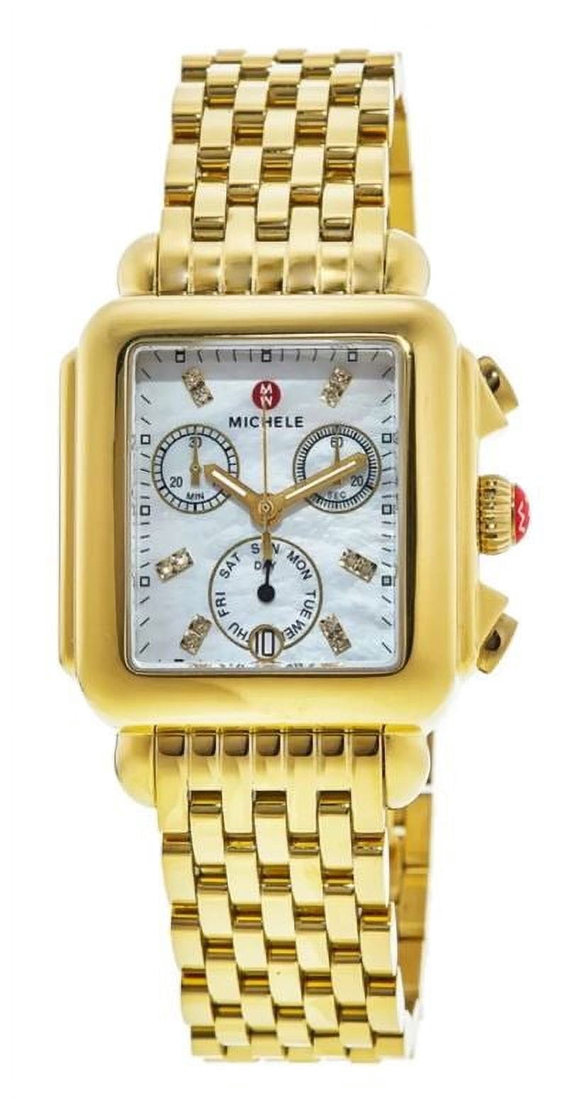 Michele Deco Mother of Pearl Diamond Dial Gold Tone Stainless Steel Women's Watch MWW06A000780