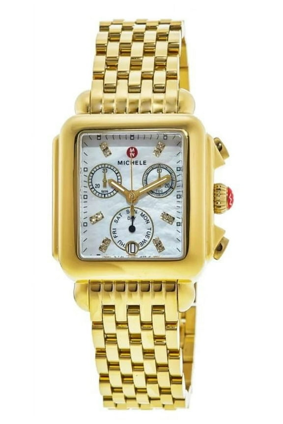 Deco Mother of Pearl Diamond Dial Gold Tone Stainless Steel Women's Watch MWW06A000780