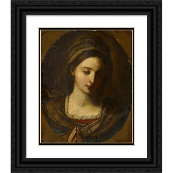 Michele Desubleo 15x18 Black Ornate Wood Framed Double Matted Museum Art Print Titled - Praying Madonna (Around 1665)