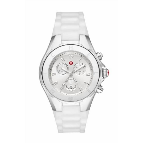 MICHELE MWW12F000090 Silver Dial White Silicone Strap Women's Tahitan 40mm Watch