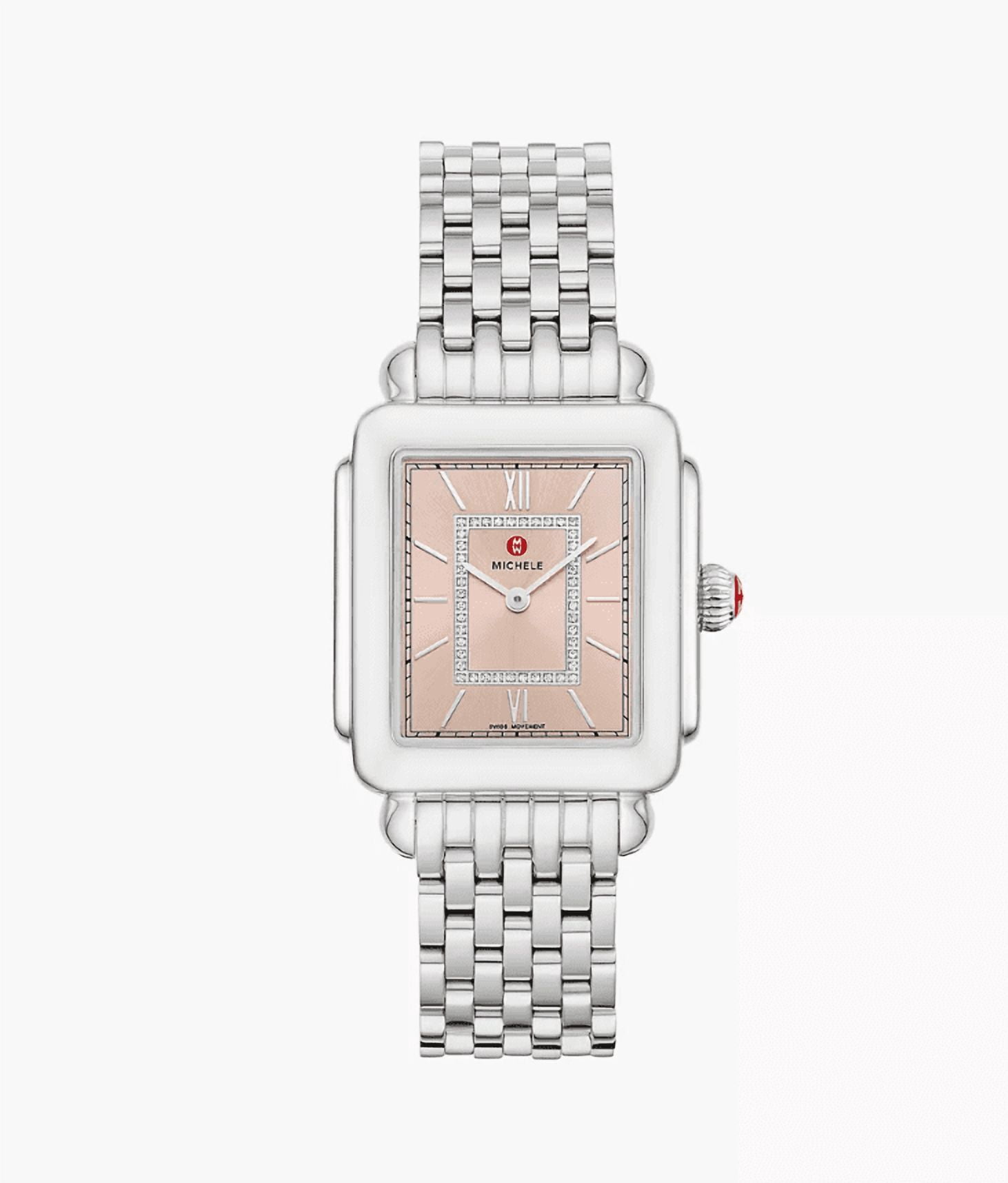 Michele Silver and Pink Watch MICHELE Limited Edition Deco Stainless Steel Pink Sapphire  main image 2