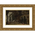 thumbnail image 1 of Michele Marieschi 14x11 Gold Ornate Wood Frame and Double Matted Museum Art Print Titled - Architectural Fantasy Featuring a Prison Courtyard, 1 of 4