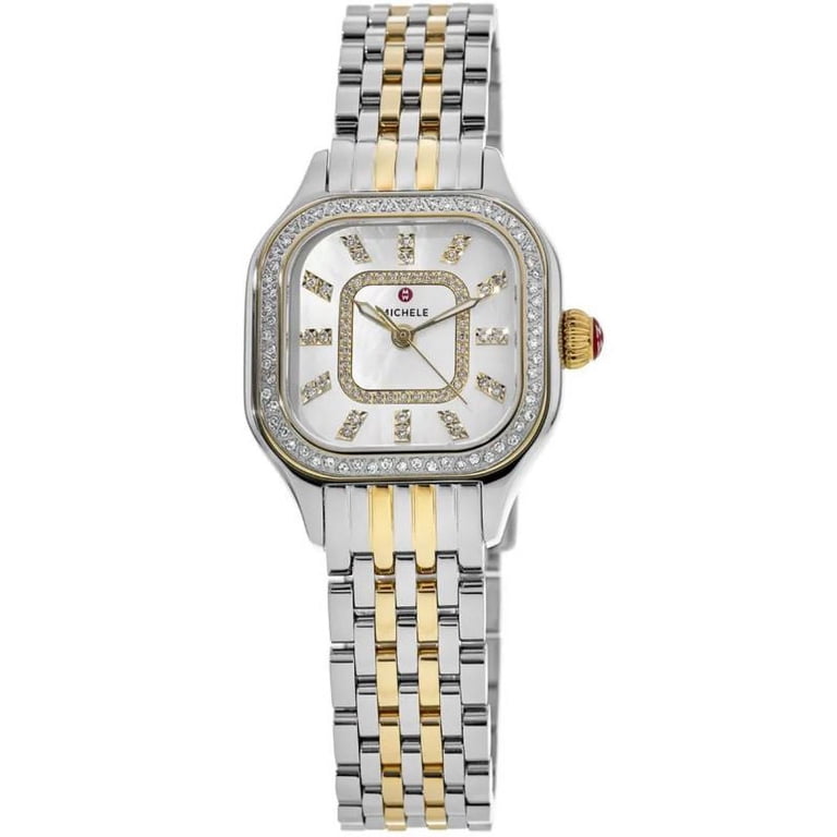 Michele Two-Tone Silver and Gold Bracelet Watch with Mother-of-Pearl Dial Michele Releve Designer Wristwatch: Mother of Pearl Diamond  main image 2