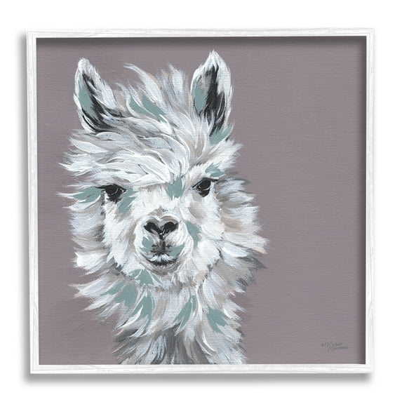 Michele Norman Adventurous Llama Breezy White Haired Alpaca Wise Glance 12" x 12" Framed Painting Art Print, by Stupell Home Décor