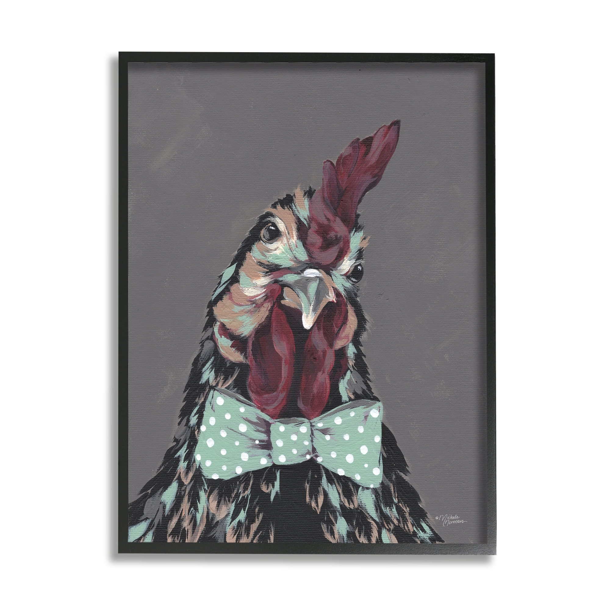 Michele Norman Rooster Sire Exotic Farm Animal Polka Dot Bowtie 11" x 14" Framed Painting Art Print, by Stupell Home Décor
