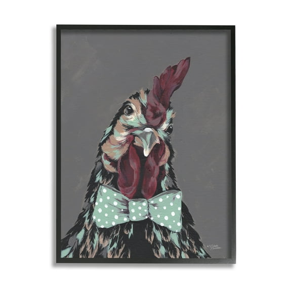 Michele Norman Rooster Sire Exotic Farm Animal Polka Dot Bowtie 11" x 14" Framed Painting Art Print, by Stupell Home Décor