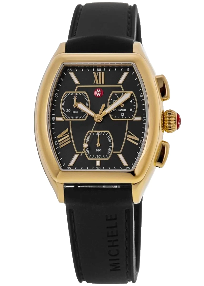 Michele Releve Chronograph MWW19C000001 Black Dial Silicone Strap Womens Watch
