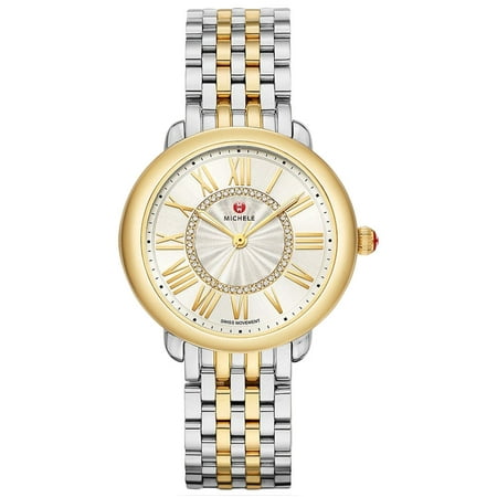 Michele Serein Mid Two-Tone Stainless Steel Diamonds Silver Dial Womens Watch MWW21B000148