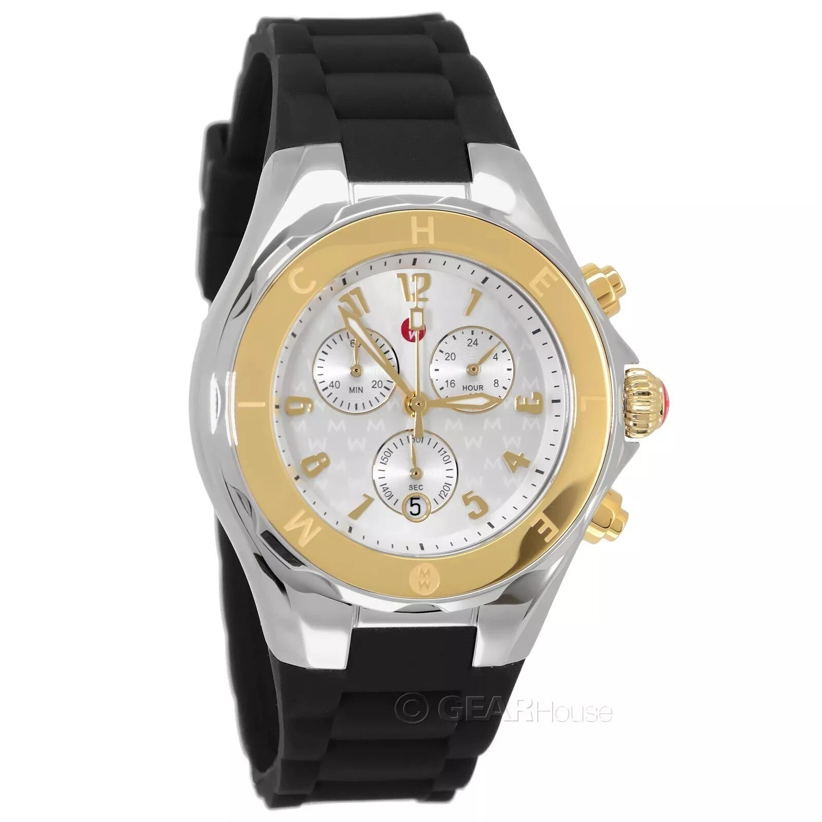 MICHELE Womens Tahitian Jelly Bean Two Tone Gold Silver Black Watch MWW12F000112