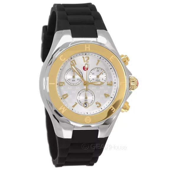 Michele Womens Tahitian Jelly Bean Two Tone Gold Silver Black Watch MWW12F000112
