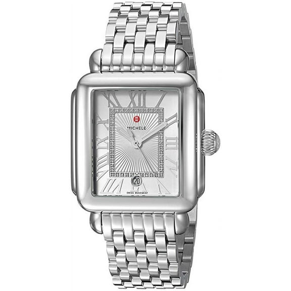 Michele Women's Deco Madison Diamond Silver 33mm Watch MWW06T000141