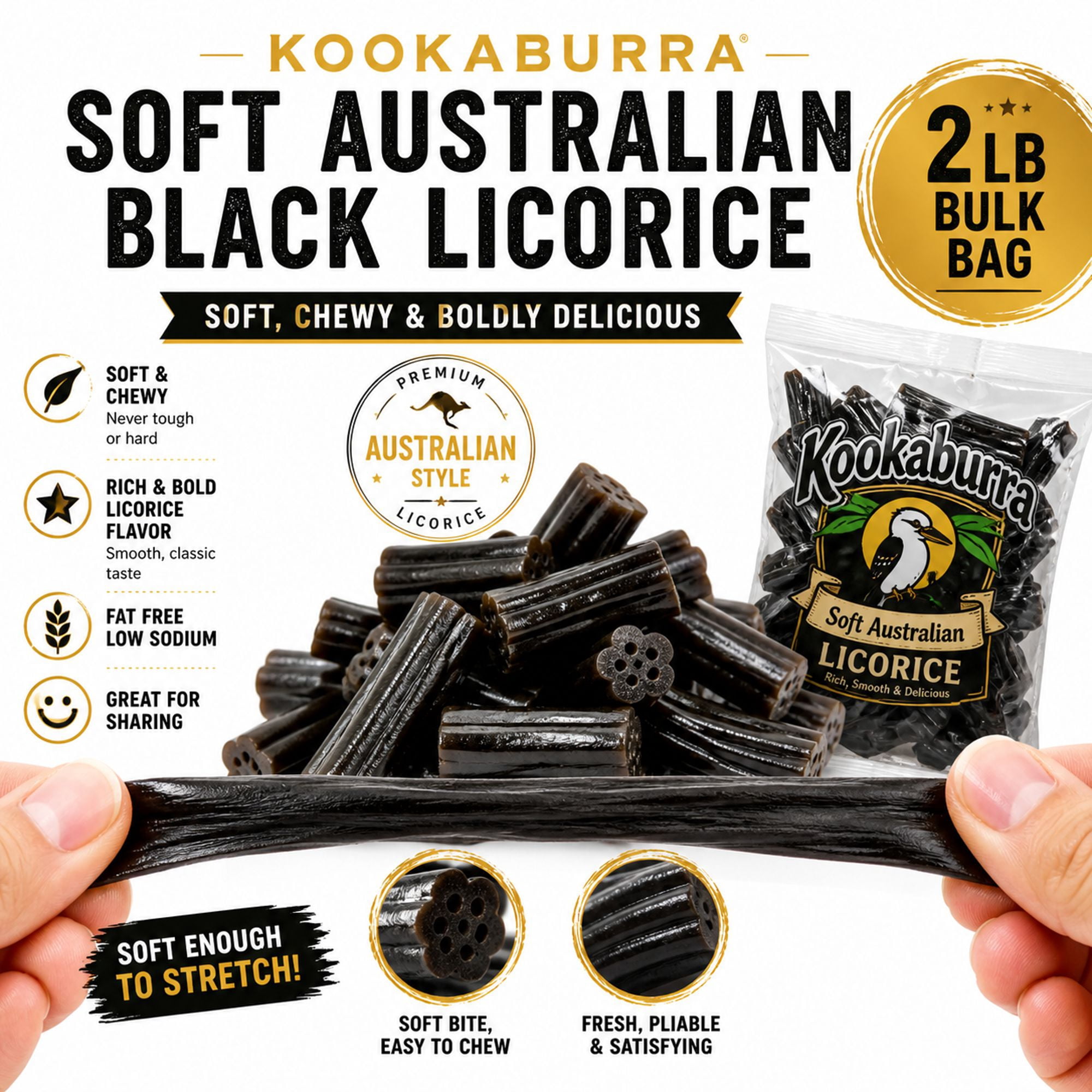 Michele's Pantry Australian Black Licorice Nibs Soft Chewy Candy Bag 2 lb
