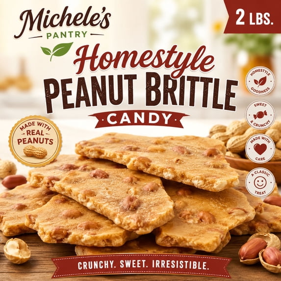 Michele's Pantry Homestyle Peanut Brittle Candy Handmade Crunchy 2 lbs Contains Peanuts