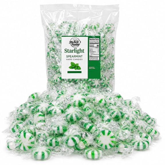 Michele's Pantry Spearmint Starlight Mints, Individually Wrapped Hard Candy, 4 lb Bulk Bag