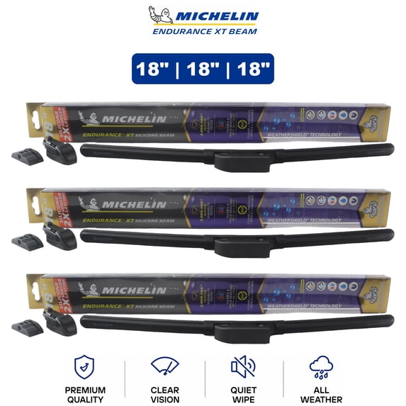 Michelin Endurance XT Beam 18"/18"/18" 3-Pc Wiper Blade Set For Audi Quattro 83 - Long-Lasting Streak-Free Design | Front & Rear Set