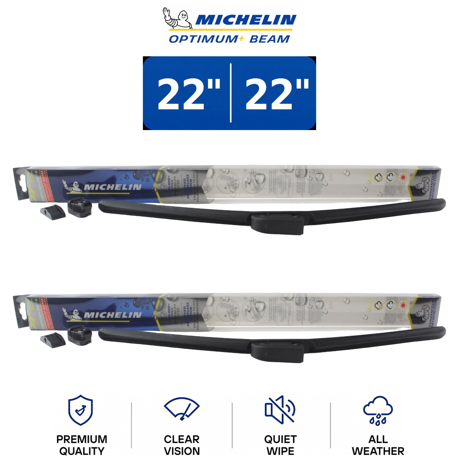 Michelin Optimum+ Beam 22"/22" Wiper Blade Set 2-Pc For Silverado 3500 01-06 - Uniform Contact Pressure | Easy Universal Installation