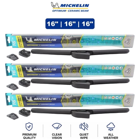 Michelin Optimum+ Ceramic Beam 16"/16"/16" 3-Pc Wiper Blade Set For Cutlass Tira - Ultra-Quiet Ceramic Tech | Includes Front & Rear