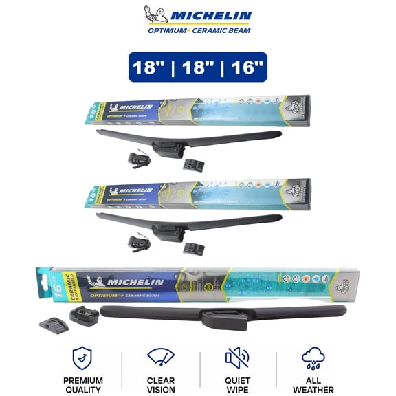 Michelin Optimum+ Ceramic Beam 18"/18"/16" 3-Pc Wiper Blade Set For Civic 84-87 - Ultra-Quiet Ceramic Tech | Includes Front & Rear