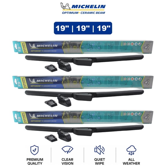 Michelin Optimum+ Ceramic Beam 19"/19"/19" 3-Pc Wiper Blade Set For Lanos 99-02 - Ultra-Quiet Ceramic Tech | Includes Front & Rear