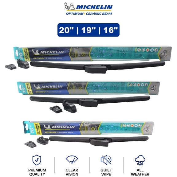 Michelin Optimum+ Ceramic Beam 20"/19"/16" 3-Pc Wiper Blade Set For Civic 88-91 - Ultra-Quiet Ceramic Tech | Includes Front & Rear