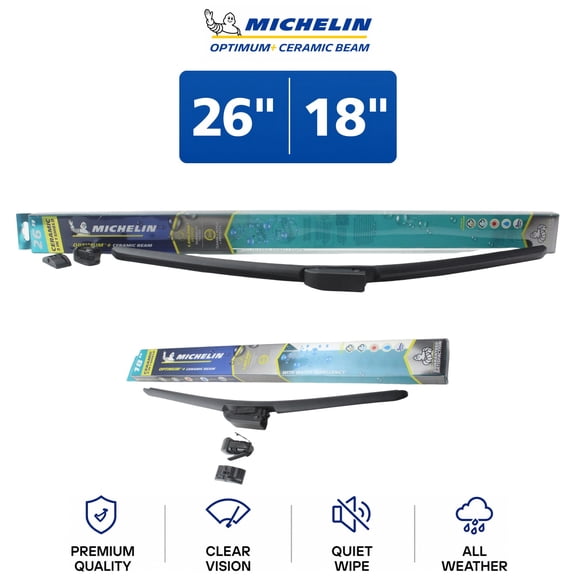 Michelin Optimum+ Ceramic Beam 26"/18" Wiper Blade Set 2-Pc For Rolls 16-20 - Ultra-Quiet Operation | Extended Durability & Long Life