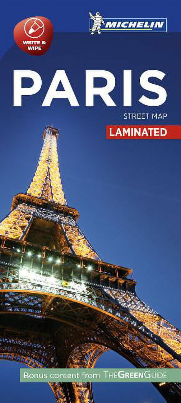 Michelin Laminated Paris Street Map with Eiffel Tower Image