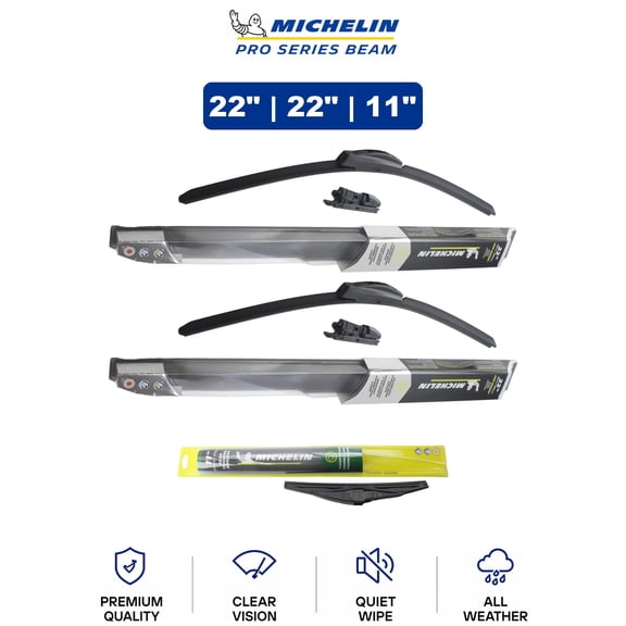 Michelin Pro Series Beam 22"/22"/11" 3-Pc Wiper Blade Set For Navigator 18-26 - Uniform-Contact Pro Design | Front & Rear Set