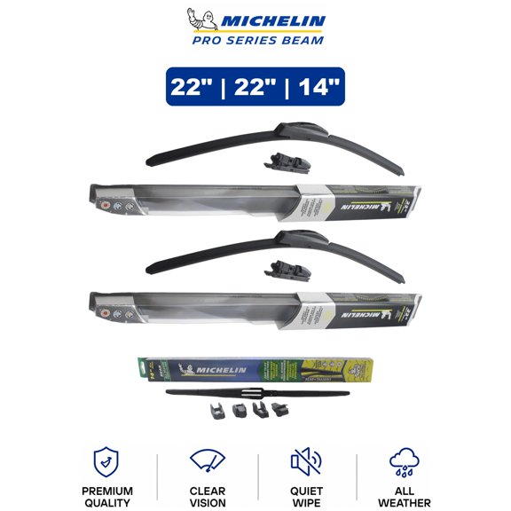 Michelin Pro Series Beam 22"/22"/14" 3-Pc Wiper Blade Set For Saab 99-05 - Uniform-Contact Pro Design | Front & Rear Set