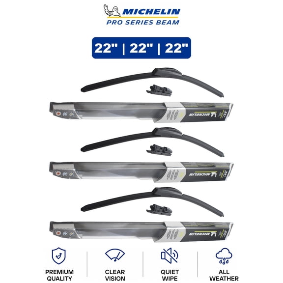 Michelin Pro Series Beam 22"/22"/22" 3-Pc Wiper Blade Set For Porsche 98-05 - Uniform-Contact Pro Design | Front & Rear Set
