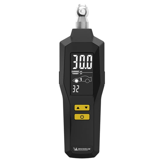 Michelin Programmable Digital Tire Pressure Gauge 1 Pack, Black, 5-99 Psi, 5.31 inches long, 1.3 inches wide
