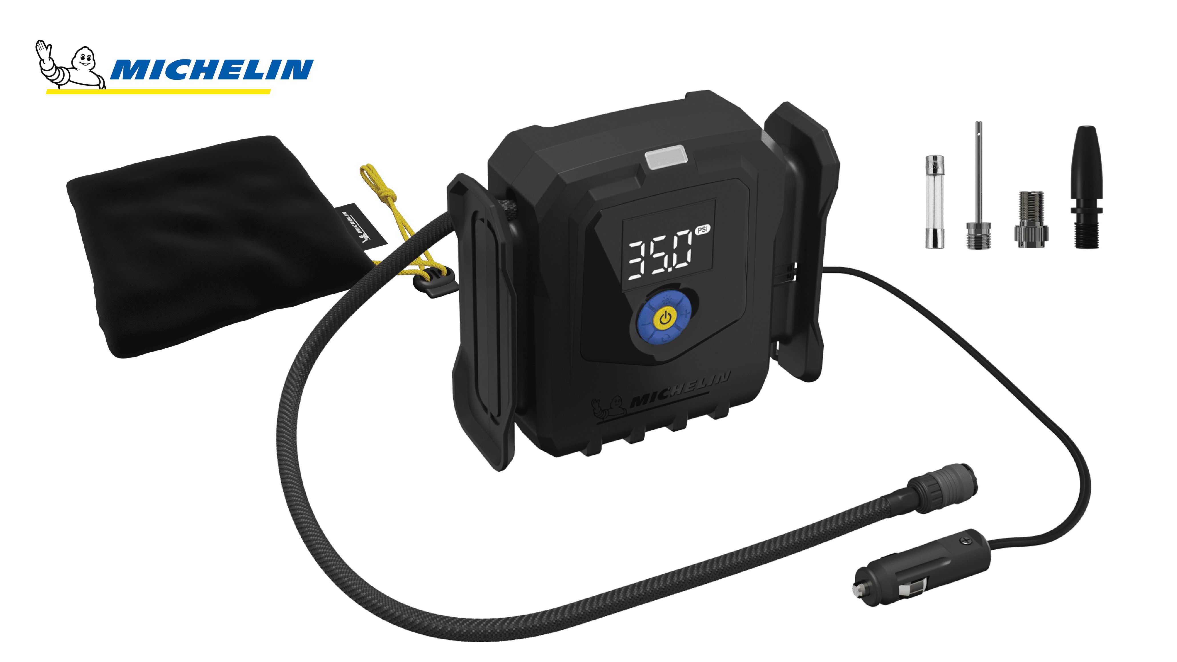 Michelin 12V Rapid Digital Tire Inflator with LCD Display and Integrated Air Hose Storage