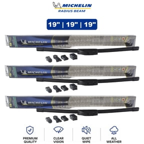 Michelin Radius Beam 19"/19"/19" 3-Pc Wiper Blade Set For Daewoo 99-02 - Curved Arc-Fit Design | Complete Front & Rear Set
