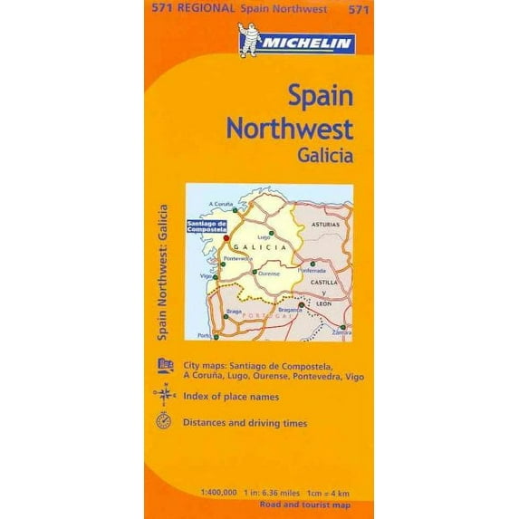 Michelin Spain: Northwest, Galicia Map 571 - Folded Map
