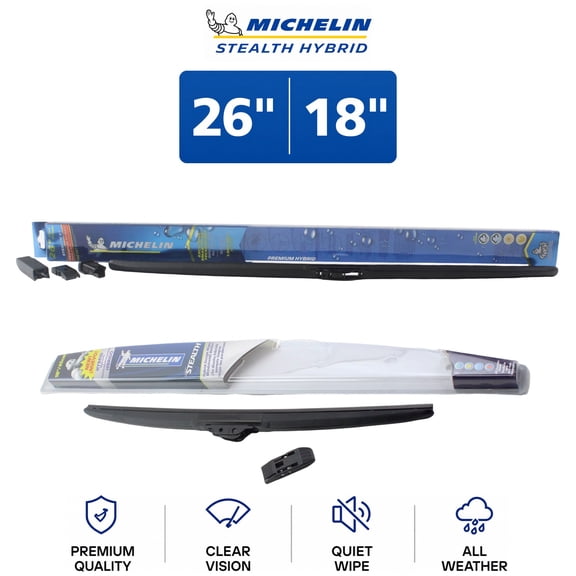 Michelin Stealth Hybrid 26"/18" Wiper Blade Set 2-Pc For Jeep Cherokee 14-21 - Quiet Streak-Free Wiping | Fits Most Vehicle Models